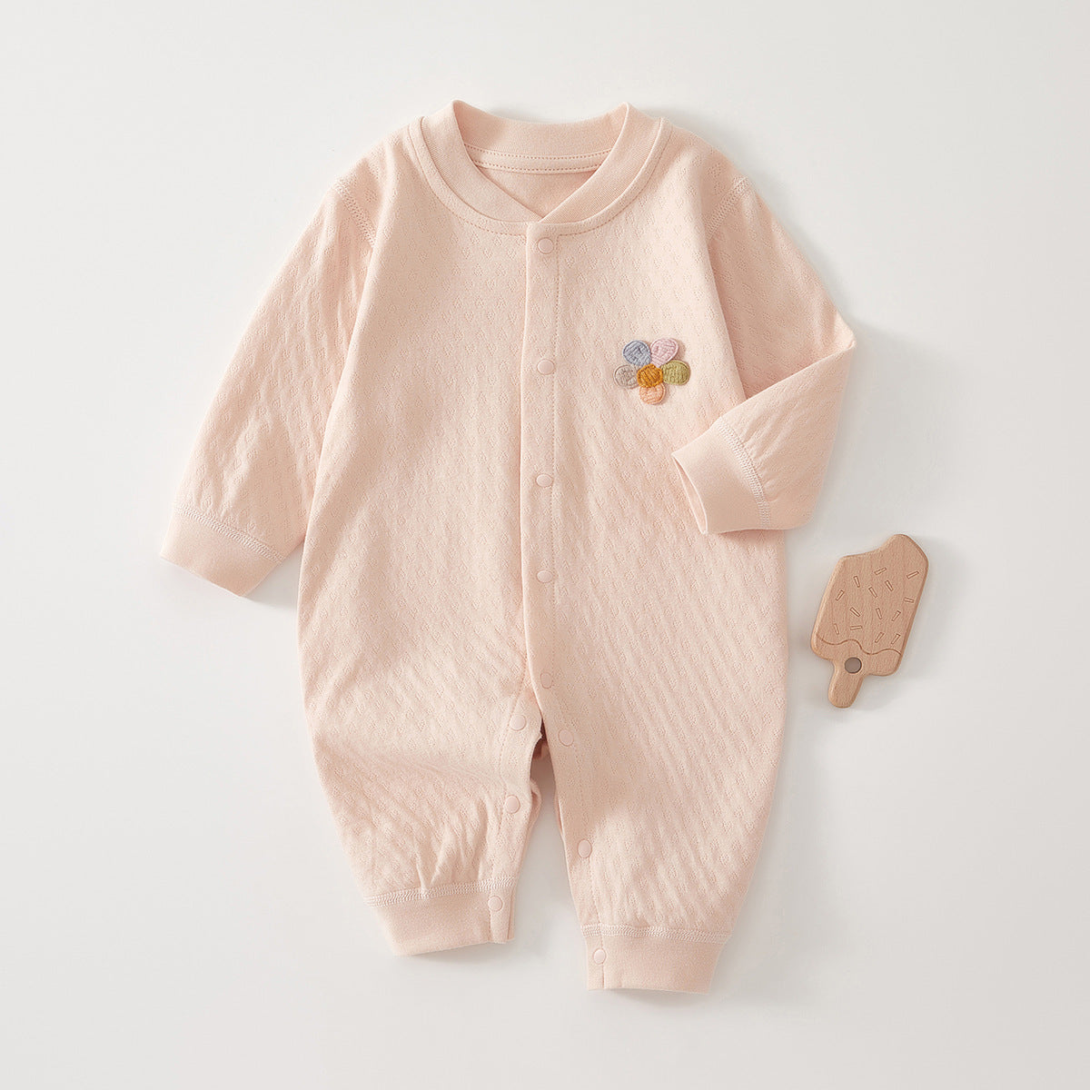 Spring New Arrival Baby Unisex Long Sleeves Flowers Embroidered Pattern Rompers-2
