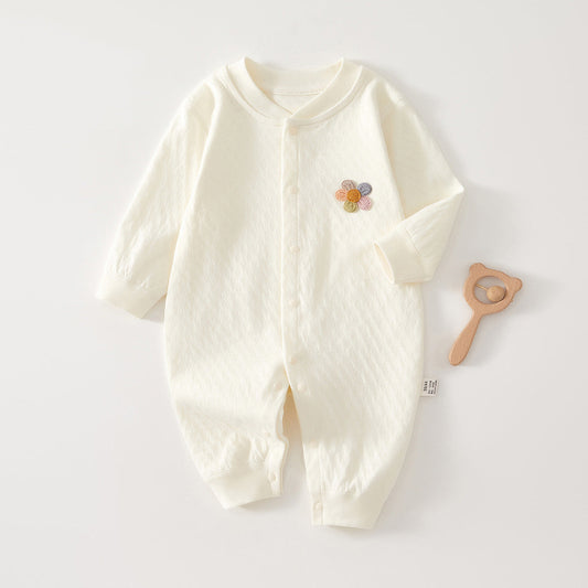 Spring New Arrival Baby Unisex Long Sleeves Flowers Embroidered Pattern Rompers-0