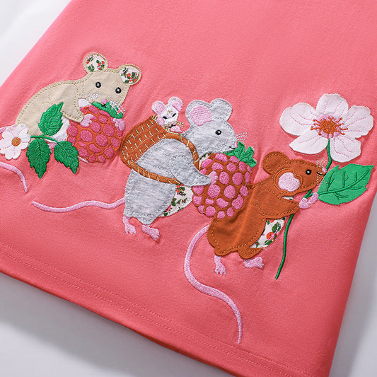 Summer Pure Cotton Animals Cartoon Pattern Short Sleeves Dress for Stylish Girls-1